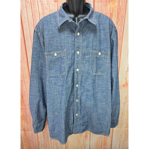 Lucky Brand Mens XX-Large Denim Shirt 100% Cotton Blue Button-Up Long Sleeve - Picture 1 of 8